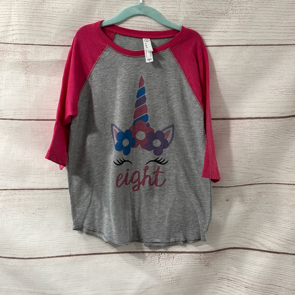 Kids Girls Live and Tell "Eight 8 " T shirt - pink unicorn size Youth Small